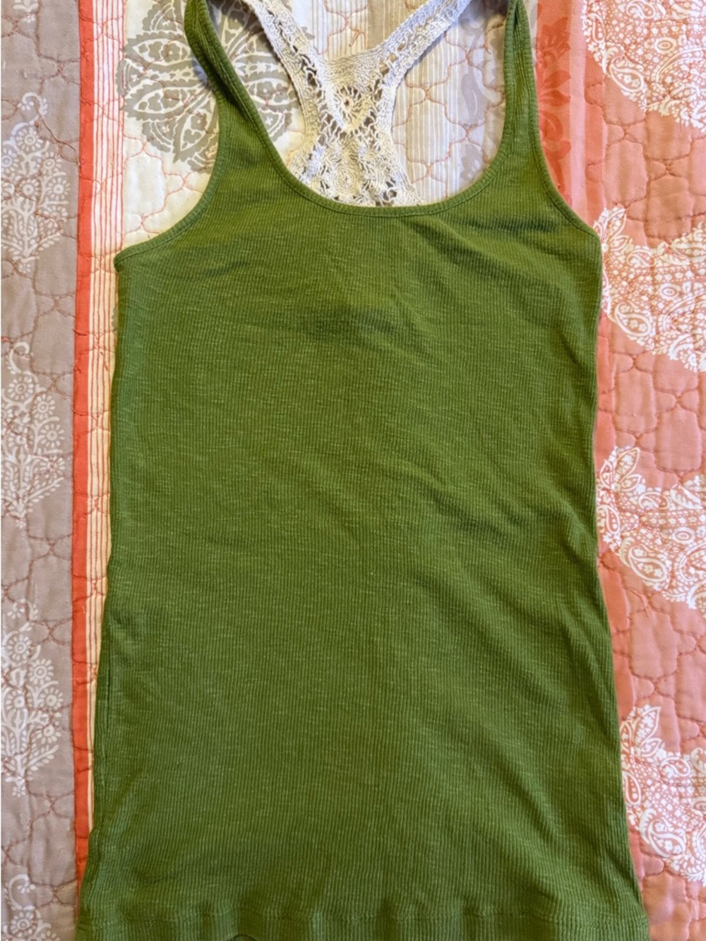 Mudd Green Ribbed Tank with Lace Cami Racerback Y2K
